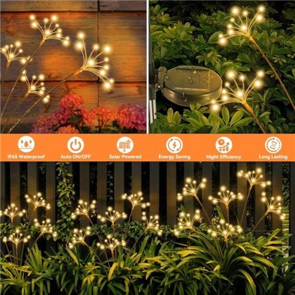 Solar Garden Lights 2 Pack Waterproof Solar Swaying Starburst Light Outdoor - Picture 5 of 7